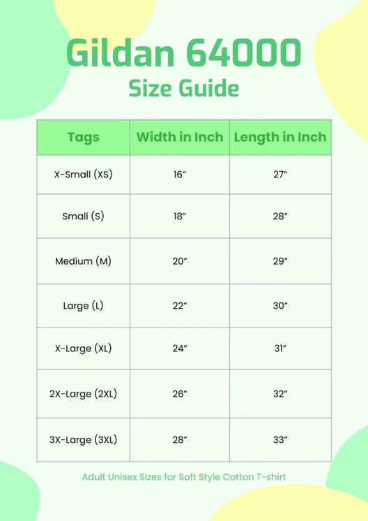 Gildan 64000 Size Chart