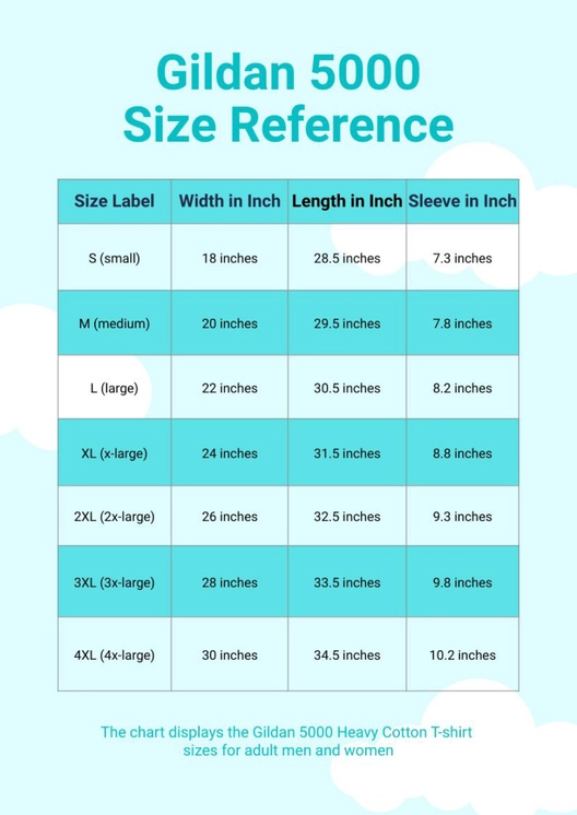 Gildan 5000 Size Chart