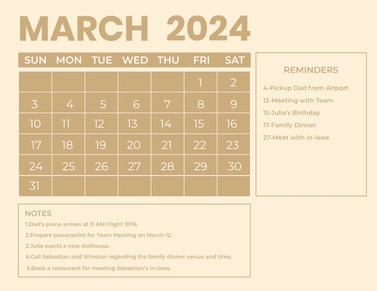 Printable March 2024 Calendar