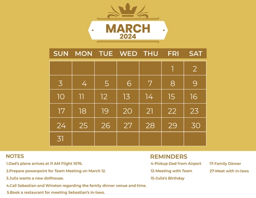 Fancy March 2024 Calendar