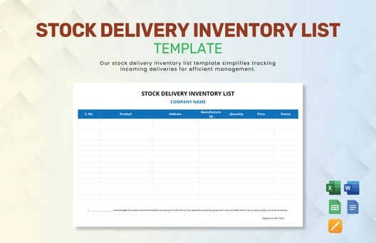Stock Delivery Inventory List Template Stock Delivery Inventory List Template