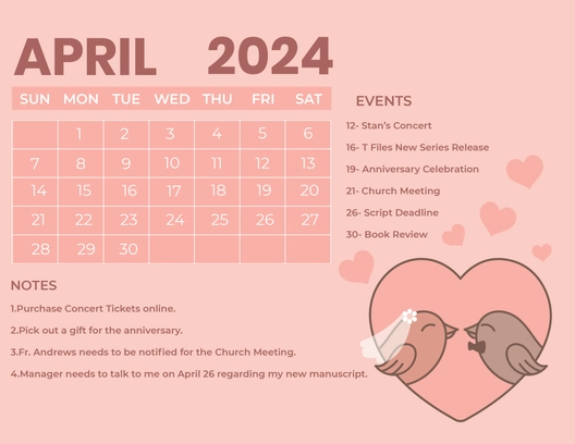Cute April 2024 Calendar