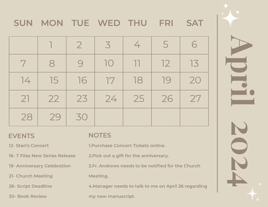 Fancy April 2024 Calendar