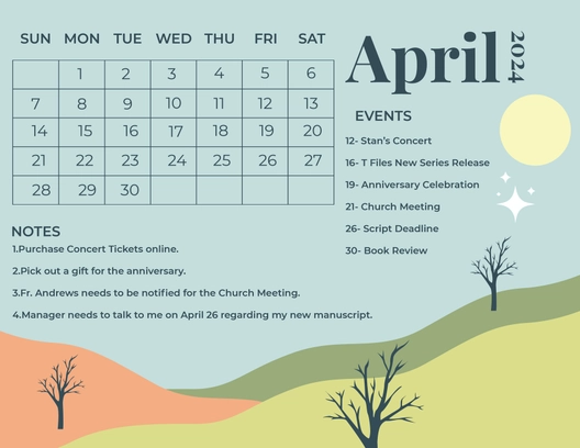 Colorful April 2024 Calendar