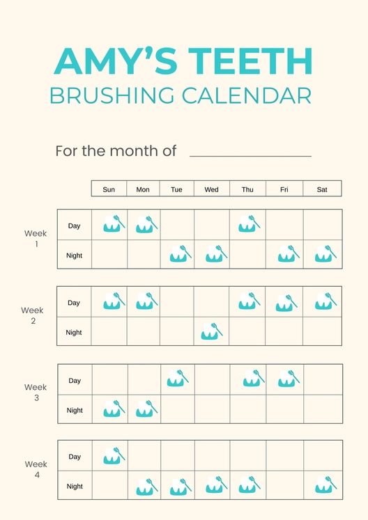 Teeth Brushing Chart Calendar For Kids