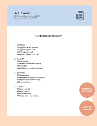 Assignment Breakdown Sheet Template