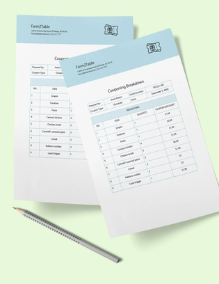 Couponing Breakdown Worksheet Template