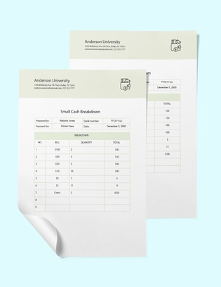 Small Cash Breakdown Template