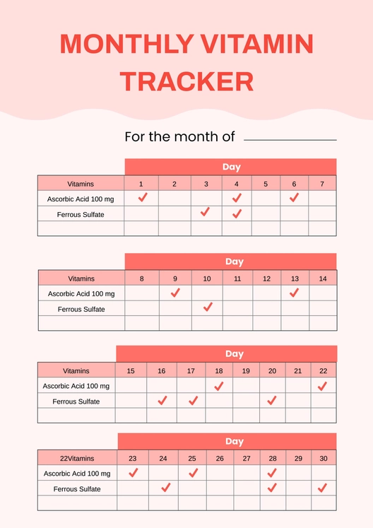 Monthly Vitamin Chart Monthly Vitamin Chart