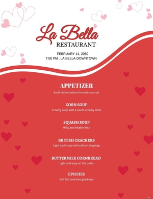 Valentine's Day Hearts Menu Template