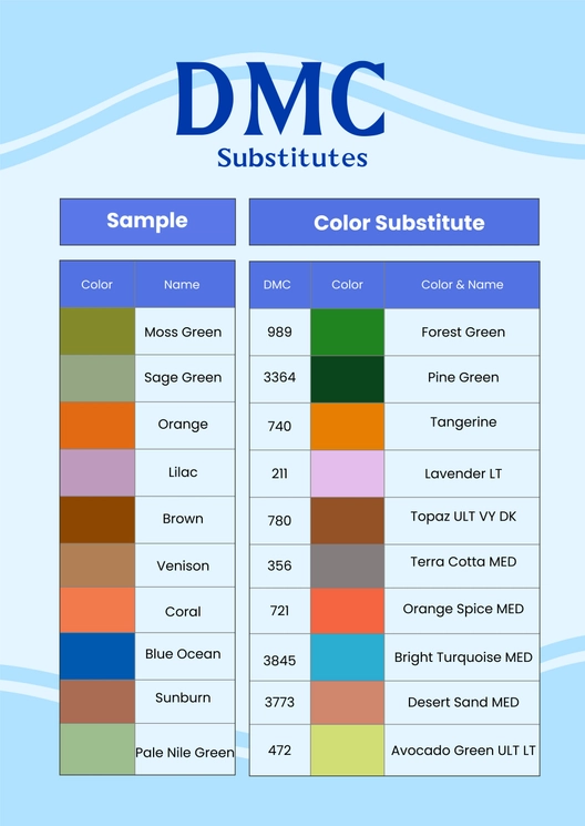 Diamond Painting Color Substitutes Chart