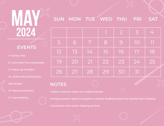 Pink May 2024 Calendar