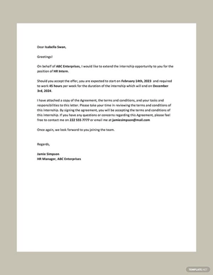 Internship Offer Letter Internship Offer Letter
