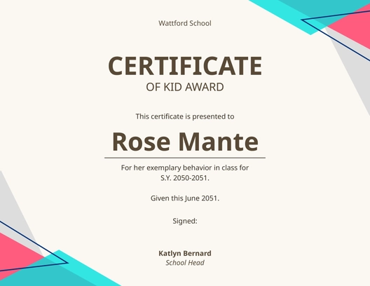 Creative Student Kids Certificate Template