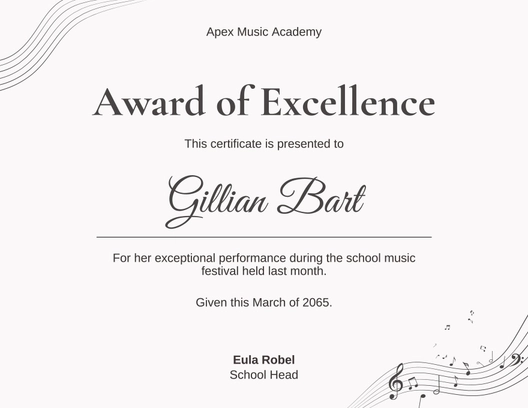 Music Piano School Student Certificate Template