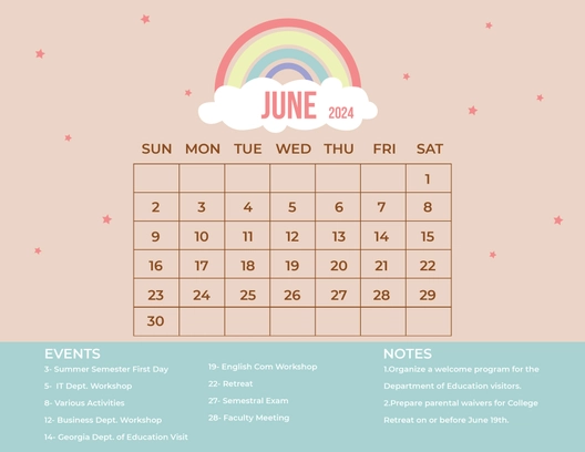 Cute June 2024 Calendar