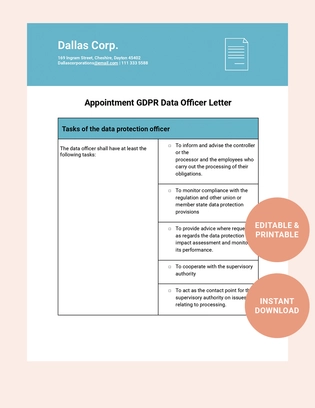 Appointment GDPR Data Officer Letter