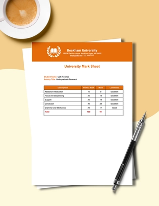 University Marksheet Template