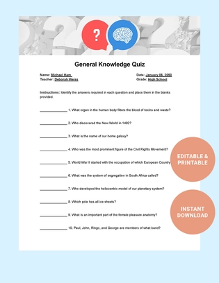 General Knowledge Quiz Template