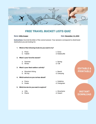 Travel Bucketlists Quiz Template