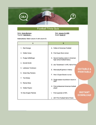 Football Trivia Quiz Template