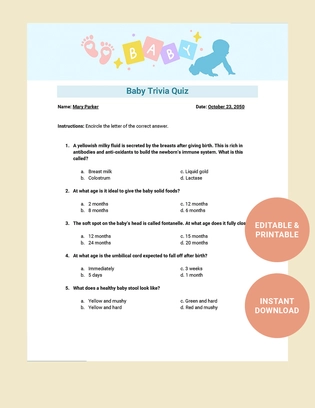 Baby Trivia Quiz Template Baby Trivia Quiz Template