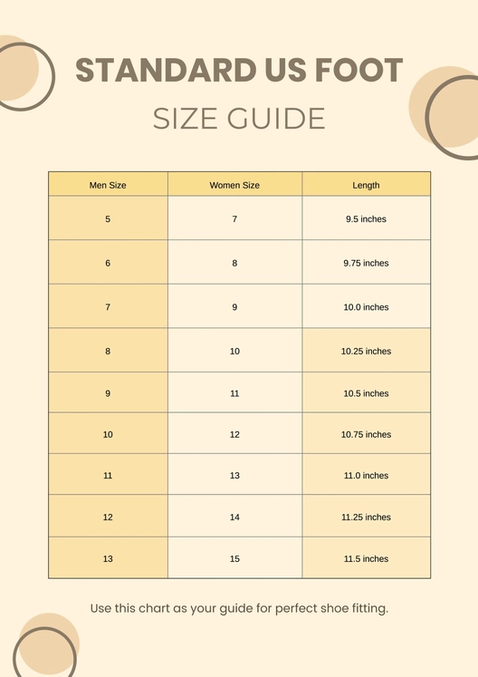 Standard Foot Size Chart