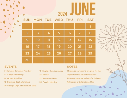 Colorful June 2024 Calendar