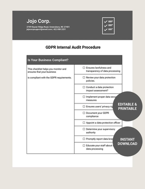 GDPR Internal Audit Procedure Template