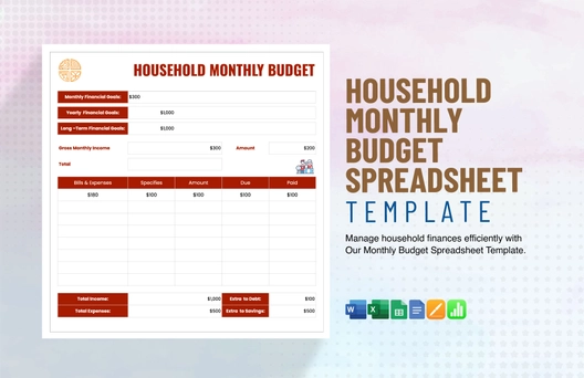 Household Monthly Budget Spreadsheet Template