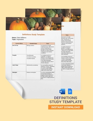 Definitions Study Template Definitions Study Template