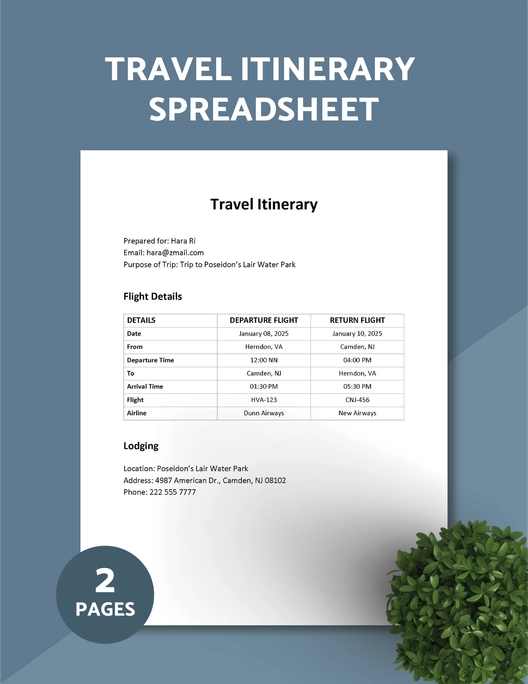 Travel Itinerary Spreadsheet Template