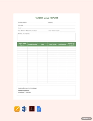 Parent Call Report Template Parent Call Report Template