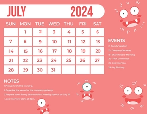 Cute July 2024 Calendar