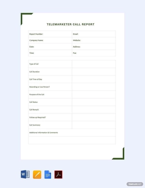Telemarketer Call Report Template Telemarketer Call Report Template