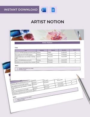 Artist Notion Template Artist Notion Template
