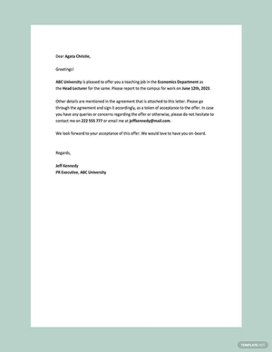 Teacher Job Offer Letter Teacher Job Offer Letter