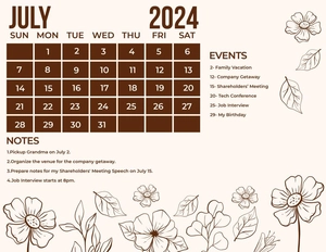 Floral July 2024 Calendar