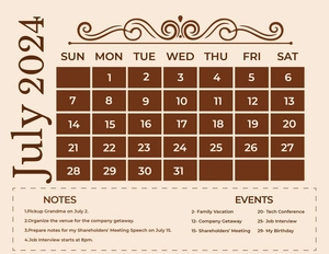 Fancy July 2024 Calendar