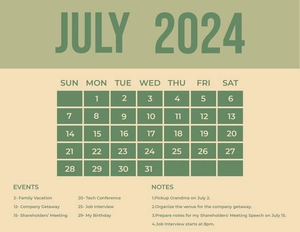 July 2024 Monthly Calendar July 2024 Monthly Calendar