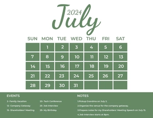 Calligraphy July 2024 Calendar