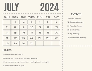 Simple July 2024 Calendar