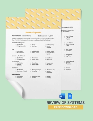 Review Of Systems Template