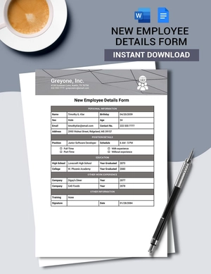 New Employee Details Form New Employee Details Form