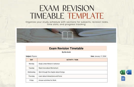 Exam Revision Timetable Template Exam Revision Timetable Template