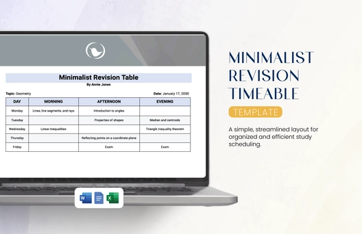 Minimalist Revision Timetable Template