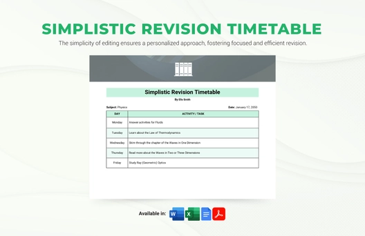 Simplistic Revision Timetable Simplistic Revision Timetable