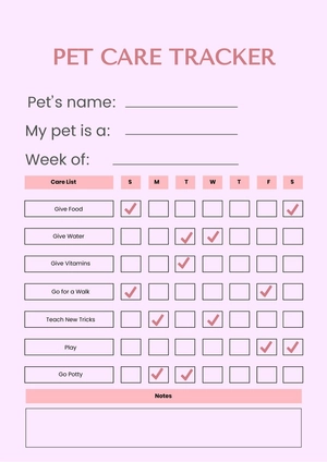 Pet Care Chart Pet Care Chart