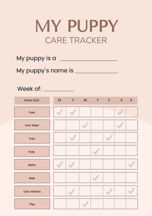 Weekly Puppy Care Chart Weekly Puppy Care Chart