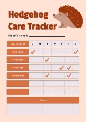 Hedgehog Care Chart Hedgehog Care Chart